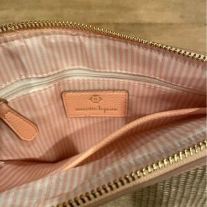 NWOT Nanette Lepore woven brown peach clutch accessory bag gold accents OS